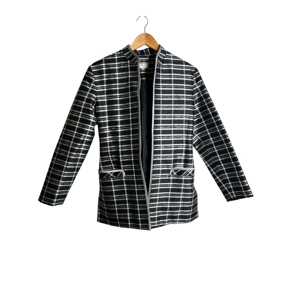 Vintage‎ Golden Silk Silk Wear Structured Plaid Blazer Jacket Shimmery M